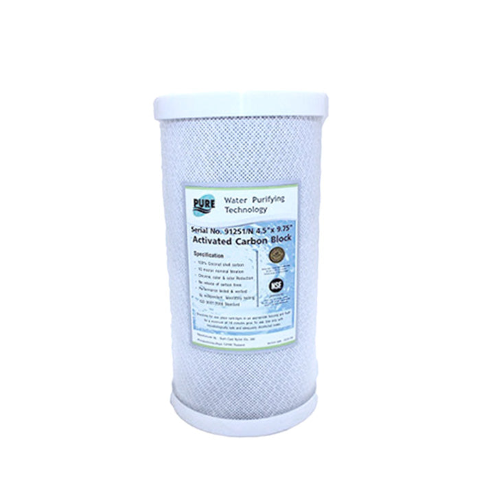 Block Activated Carbon Cartridge – 4.5" x 10", 10 Micron, Coconut Shell (Item #91241/N)